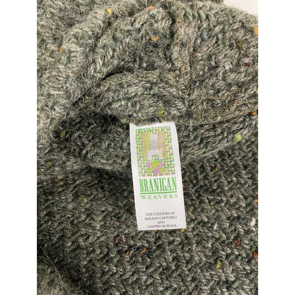 Branigan Weavers Sz S 100% Wool Full Zip Cardigan Ireland Green Pockets - Picture 7 of 11